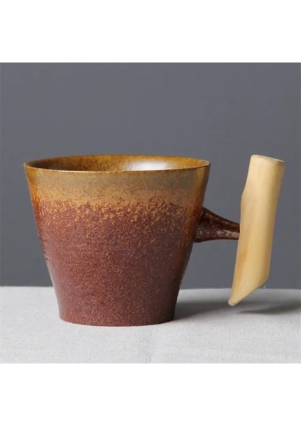 Stil-1 Japon Tarzı Vintage Seramik Kahve Kupa Bardak Pas Sır Çay Süt Bira Kupa Ahşap Saplı Su Bardağı Ev Ofis Drinkware (Yurt Dışından)