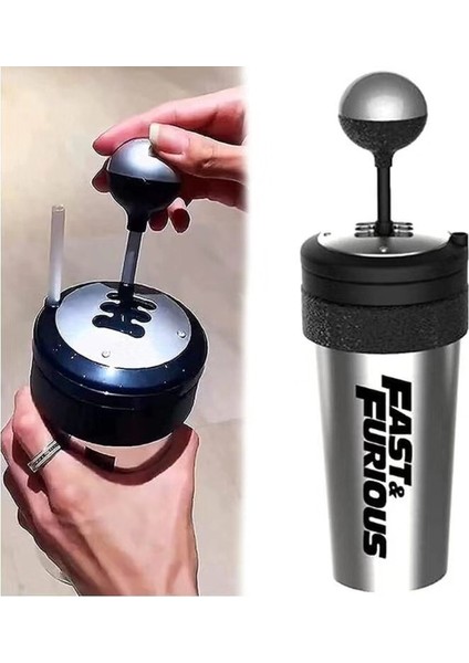 Donuk 650ML 650ML Hızlı ve Öfkeli 9 Film Pipetli ve Kapaklı Su Bardağı Rocker Vites Tarzı Su Bardağı Kapaklı Su Bardağı Yaratıcı Hediye (Yurt Dışından)
