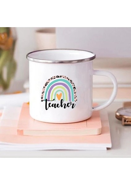 XH264-A015WH-8 Gökkuşağı Öğretmen Baskılı Emaye Kupa Yaratıcı Retro Kahve Su Bardakları Içecek Tatlı Süt Kupası Kupalar Kolu Drinkware Öğretmen Hediyeler (Yurt Dışından)