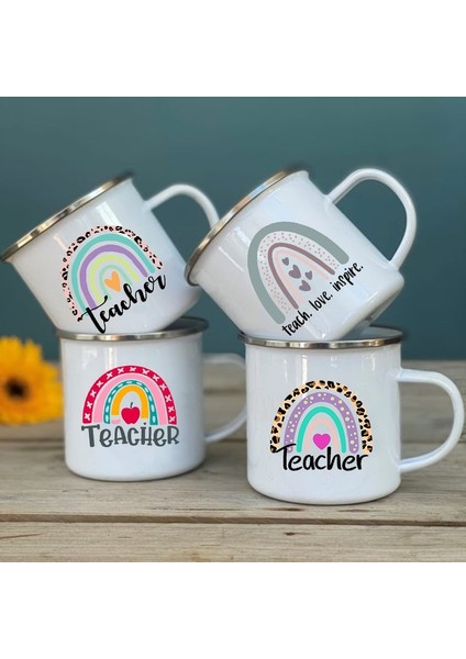XH264-A015WH-8 Gökkuşağı Öğretmen Baskılı Emaye Kupa Yaratıcı Retro Kahve Su Bardakları Içecek Tatlı Süt Kupası Kupalar Kolu Drinkware Öğretmen Hediyeler (Yurt Dışından) modelleri