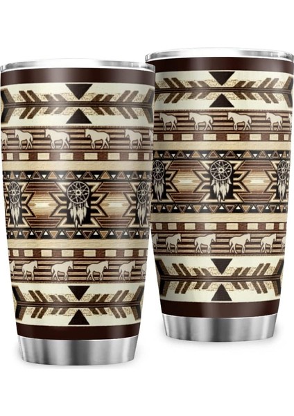 Stil 2 Aztek Tribal Paslanmaz Çelik Bardak Vakum Yalıtımlı Kahve Bardağı Kapaklı Bardak Kahve Fincanı Ev Ofis Seyahat Için 20 Oz (Yurt Dışından)