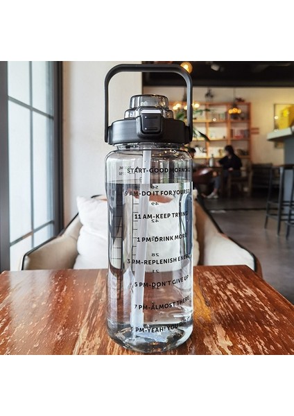Siyah 2000 ml 2 Litre Samanlı Su Şişesi Kadın Sürahi Kızlar Taşınabilir Seyahat Şişeleri Spor Bisiklet Fincan Yaz Soğuk Su Sürahisi Zaman Işaretleyici ile (Yurt Dışından)