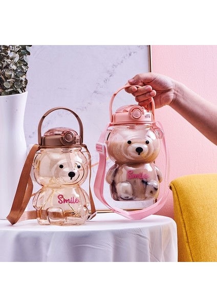 Gradyan Mor Mavi 1000 ml Çocuklar Için 1 Litre Su Şişesi Pipetli Bardak Kupa Bardak Ayı Kawaii Yaz Açık Spor Plastik Kız Okul Sevimli Içme Bardağı (Yurt Dışından)