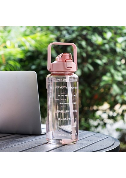 Tip 2-Pembe 2000ML 2 Litre Su Şişesi Büyük Kapasiteli Motivasyon Içme Şişesi Zaman Işaretleyicili Açık Spor Su Şişesi Sevimli Plastik Bardaklar (Yurt Dışından)
