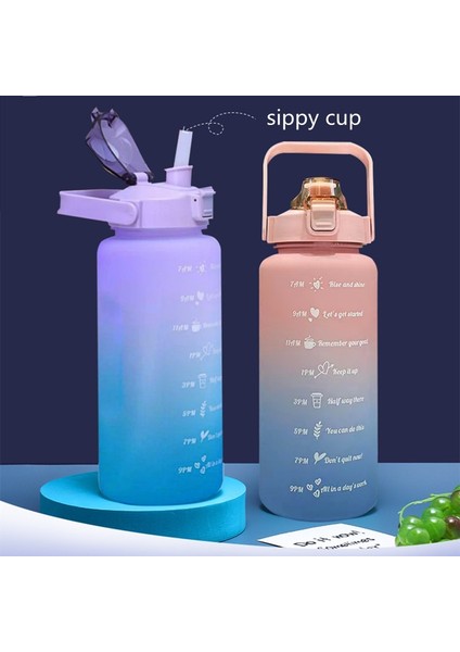 Tip 2-Pembe 2000ML 2 Litre Su Şişesi Büyük Kapasiteli Motivasyon Içme Şişesi Zaman Işaretleyicili Açık Spor Su Şişesi Sevimli Plastik Bardaklar (Yurt Dışından)