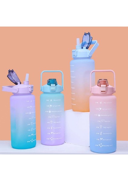 Tip 2-Pembe 2000ML 2 Litre Su Şişesi Büyük Kapasiteli Motivasyon Içme Şişesi Zaman Işaretleyicili Açık Spor Su Şişesi Sevimli Plastik Bardaklar (Yurt Dışından)