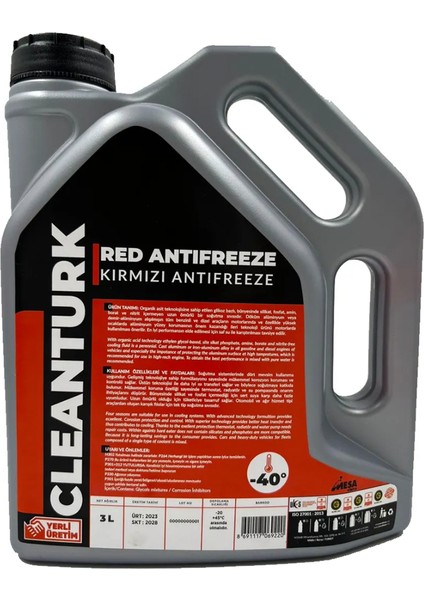 Organik Kırmızı Antifiriz 3lt. -40C° Organik Asit Teknolojisine Sahip En Iyi Motor Soğutma Sıvısı
