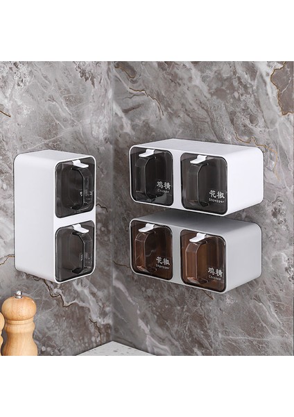 Gri 4 Adet Mutfak Baharat Kavanoz Çok Katmanlı Duvara Monte Çevre Dostu Plastik Malzeme Mutfak Düzenleyici ve Saklama Kabı Baharat Rafı (Yurt Dışından)