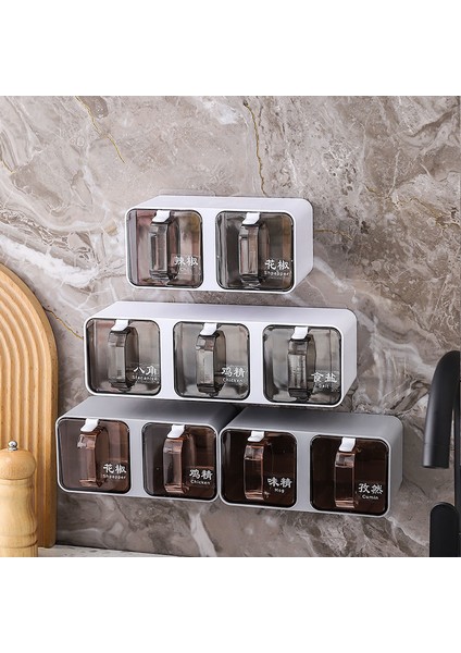 Gri 4 Adet Mutfak Baharat Kavanoz Çok Katmanlı Duvara Monte Çevre Dostu Plastik Malzeme Mutfak Düzenleyici ve Saklama Kabı Baharat Rafı (Yurt Dışından) modelleri