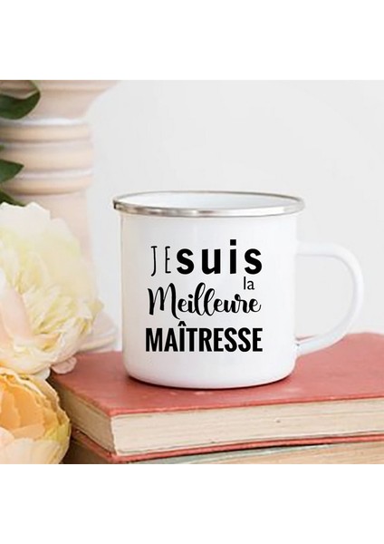 XH3856-A015WH-8 360 ml Merci Maîtresse/atsem Baskı Kahve Kupa Yaratıcı Emaye Bardak Içecekler Su Süt Kupası Kupa Okul Ev Kolu Drinkware Öğretmen Hediyeler (Yurt Dışından)