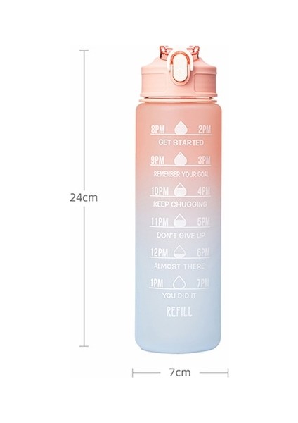 Degrade Pembe 2000 ml 2 Litre Samanlı Su Şişesi Kawaii Sevimli Içme Spor Şişeleri Kızlar Için Zaman Işaretleyici ile Su Sürahisi Drinkware Açık Fincan (Yurt Dışından)