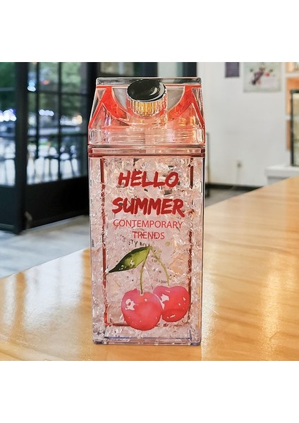Pembe 401-500ML Kawaii Meyve Suyu Şişesi Pipetli Kamp Çift Katmanlı Soğuk Buz Bardağı Yaratıcı Kare Süt Kutusu Sevimli Su Şişeleri Kızlar Için Bpa Ücretsiz (Yurt Dışından)