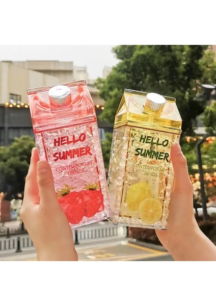 Pembe 401-500ML Kawaii Meyve Suyu Şişesi Pipetli Kamp Çift Katmanlı Soğuk Buz Bardağı Yaratıcı Kare Süt Kutusu Sevimli Su Şişeleri Kızlar Için Bpa Ücretsiz (Yurt Dışından)