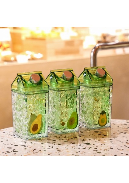 Pembe 401-500ML Kawaii Meyve Suyu Şişesi Pipetli Kamp Çift Katmanlı Soğuk Buz Bardağı Yaratıcı Kare Süt Kutusu Sevimli Su Şişeleri Kızlar Için Bpa Ücretsiz (Yurt Dışından)