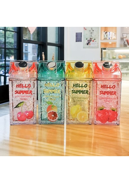 Pembe 401-500ML Kawaii Meyve Suyu Şişesi Pipetli Kamp Çift Katmanlı Soğuk Buz Bardağı Yaratıcı Kare Süt Kutusu Sevimli Su Şişeleri Kızlar Için Bpa Ücretsiz (Yurt Dışından)