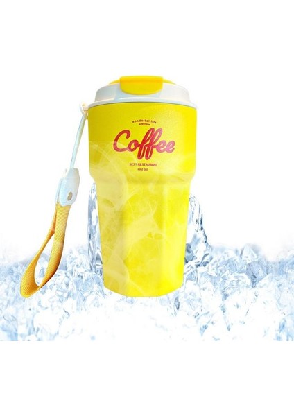 Sarı 420 ml Buzlu Kahve Paslanmaz Çelik Vakum Bardak Yalıtımlı Seyahat Kahve Saplı Şişe Duvar Paslanmaz Çelik Vakum Kahve Termal (Yurt Dışından)