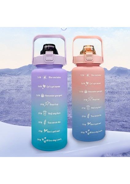 Tip 2-Pembe 2000ML 2 Litre Su Şişesi Büyük Kapasiteli Motivasyon Içme Şişesi Zaman Işaretleyicili Açık Spor Su Şişesi Sevimli Plastik Bardaklar (Yurt Dışından)