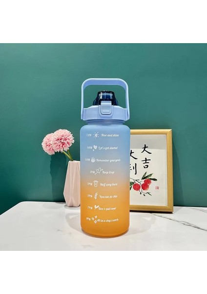 Tip 2-Pembe 2000ML 2 Litre Su Şişesi Büyük Kapasiteli Motivasyon Içme Şişesi Zaman Işaretleyicili Açık Spor Su Şişesi Sevimli Plastik Bardaklar (Yurt Dışından)