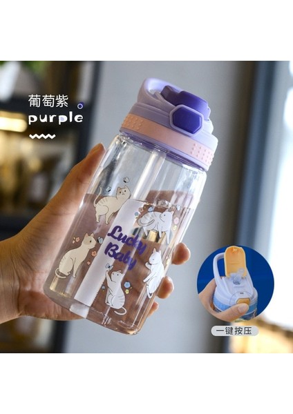 B Mor 480ML 480ML Çocuklar Damlatmaz Bardak Su Şişeleri Yaratıcı Karikatür Pipet ve Kapaklarla Besleme Dökülmeye Dayanıklı Taşınabilir Bebekler Içecek Bardakları (Yurt Dışından)