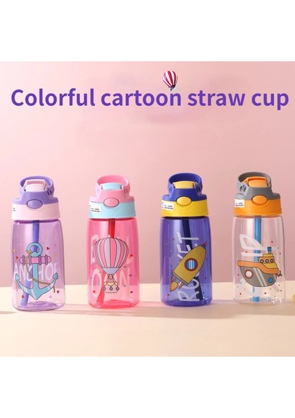 B Mor 480ML 480ML Çocuklar Damlatmaz Bardak Su Şişeleri Yaratıcı Karikatür Pipet ve Kapaklarla Besleme Dökülmeye Dayanıklı Taşınabilir Bebekler Içecek Bardakları (Yurt Dışından)