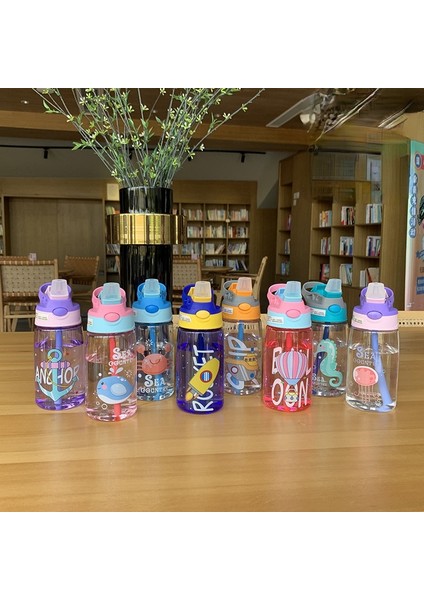 B Mor 480ML 480ML Çocuklar Damlatmaz Bardak Su Şişeleri Yaratıcı Karikatür Pipet ve Kapaklarla Besleme Dökülmeye Dayanıklı Taşınabilir Bebekler Içecek Bardakları (Yurt Dışından)