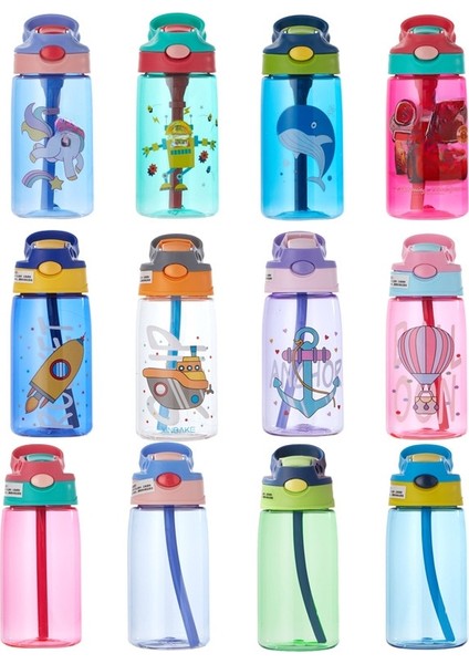 B Mor 480ML 480ML Çocuklar Damlatmaz Bardak Su Şişeleri Yaratıcı Karikatür Pipet ve Kapaklarla Besleme Dökülmeye Dayanıklı Taşınabilir Bebekler Içecek Bardakları (Yurt Dışından)