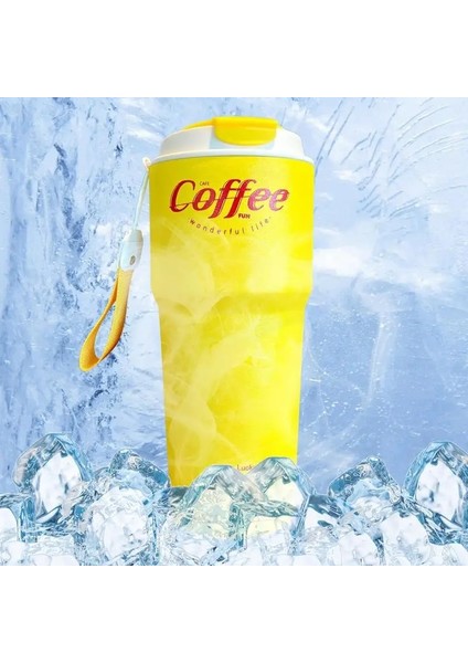 Sarı 420 ml Buzlu Kahve Paslanmaz Çelik Vakum Bardak Yalıtımlı Seyahat Kahve Saplı Şişe Duvar Paslanmaz Çelik Vakum Kahve Termal (Yurt Dışından)