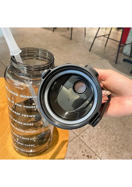 Pembe 2l 2 Litre Açık Spor Içme Şişeleri Zaman Işaretleyici ile Samanlı Su Şişesi Büyük Kapasiteli Açık Fincan Spor Su Şişesi (Yurt Dışından)