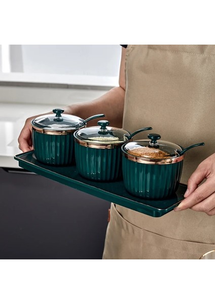 D Lüks Baharat Kavanoz Seti Plastik Baharat Kavanoz Kaşık ve Taban ile Mutfak Baharat Rafı Tuz Şeker Kabı Sos Kasesi Dağıtıcı (Yurt Dışından) fiyatları