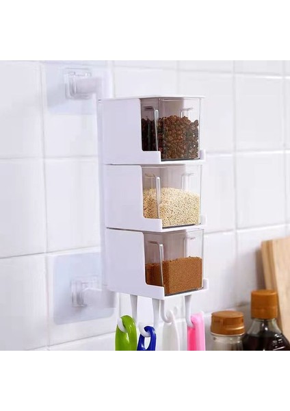 Beyaz 3 Adet Baharat Kutusu Döner Çeşniler Tutucu Dönen Baharat Rafı Mutfak Gadget Setleri Tuzluk Şekerlik Plastik Saklama Kabı (Yurt Dışından)