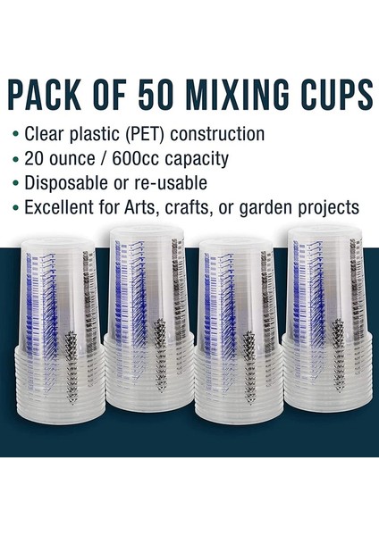 Şeffaf 50 Parça Dereceli Plastik Karıştırma Kapları - Boya, Reçine, Epoksi, Sanat Için Kullanın 20 Oz (600ML) Tek Kullanımlık (Yurt Dışından) indirimleri