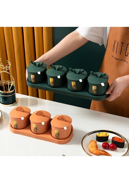 Turuncu 4 Adet Baharat Kutusu Biber Baharat Çalkalayıcı Tuz Baharat Organizatör Mutfak Şişe Çeşni Şişe Kavanoz Konteyner Kaşık Baharat Kavanozları (Yurt Dışından) fırsatları