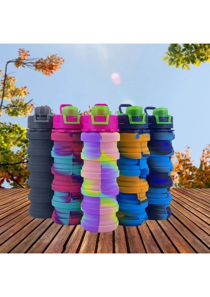 Kamuflaj B 500 ml Yaz Sevimli Su Şişeleri Katlanabilir Kupa Silikon Bardak Spor Şişe Açık Taşınabilir Bardak Sıkma Şişe Için Kulplu Kapak (Yurt Dışından)