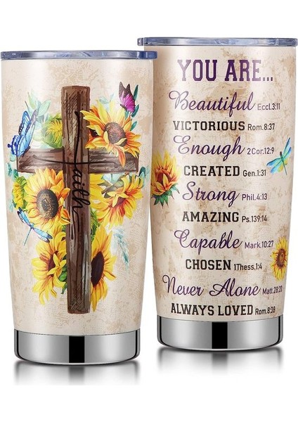 Stil 9 20 Oz Hıristiyan Paslanmaz Çelik Bardak Hediyeler Kadın Erkek Çocuklar Için, Çift Duvar Yalıtımlı Bardak Kapaklı Baskı Kahve Kupa Hediye (Yurt Dışından)