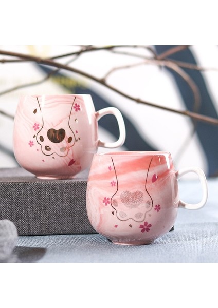 U0221PEMBE Flamingo Kahve Kupaları Seramik Kupa Seyahat Fincan Sevimli Kedi Ayağı Ins 72*85MM 350 ml (Yurt Dışından)