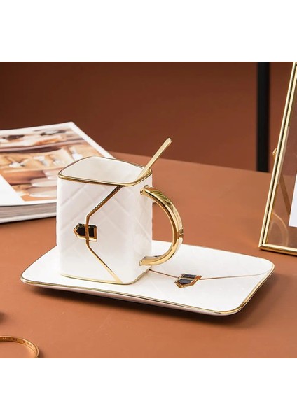 301-400 ml Kahve Kupa Seti Kahve Fincanları Çanta Şeklinde Süt Çay Su Bardağı Dayanıklı Benzersiz Seramik Drinkware Setleri Tabağı Kaşık (Yurt Dışından)