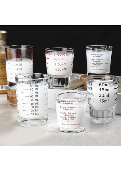 60ML1 Ölçekli Cam Küçük Ölçüm Bardak Kokteyl Ons Yuvarlak Espresso Bar Tiryakisi Süt Çay Aracı Mutfak Ölçüm Ev (Yurt Dışından)