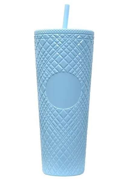 02 710 ml Elmas Radyant Kahve Kapaklı Fincan ve Saman Su Kupa Bardak Bardak Çift Katmanlı Plastik Kahve Kupa Büyük Kapasiteli (Yurt Dışından)