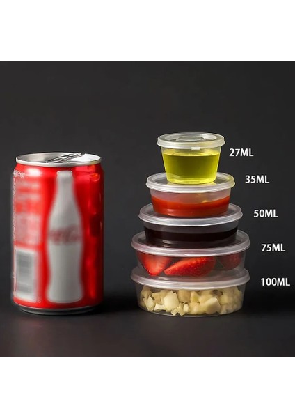 100ML 50 Adet Tek Kullanımlık Sos Kabı Paket Servisi Olan Restoran Gıda Kapları Kapaklı Kutu Pigment Boya Kutusu Paleti Yeniden Kullanılabilir Plastik Bardak 25/50/75/100ML (Yurt Dışından)