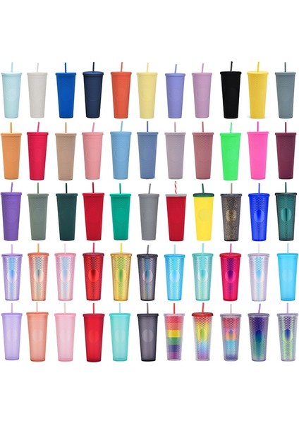 Açık Gri Mat 00 710ML 700ML 24OZ Çivili Bardak Bardak Çift Duvar Plastik Siyah Altın Yağ Kaygan Degrade Pembe Bling Çivili Pipetli Bardak (Yurt Dışından)