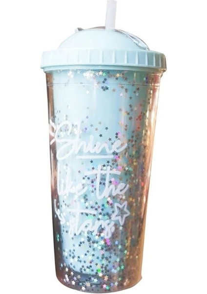 5AC704325-02 F63A 550 ml Yaratıcı Gökkuşağı Plastik Su Şişesi Çift Katmanlı Parlak Bataklık Payetler Kawaii Pipetli Bardak Kapaklı Kahve (Yurt Dışından)