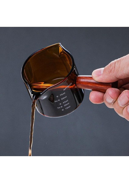 Amber Kahve Fincanı Isıya Dayanıklı Cam Espresso Ölçüm Fincan Çift Ağızlı Cam Süt Sürahisi Ahşap Saplı Cam Ölçekli Ölçü Kupalar (Yurt Dışından) modelleri