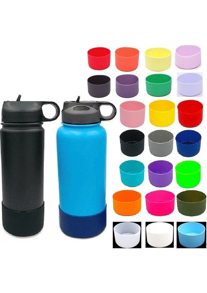 Beyaz 9 cm 1 Adet Silikon Taban Bardak Kapağı Kaymaz Şişe Çizme Kollu 12 ve 24 32 ve 40 Oz Şişe Su Kapağı Açık Kamp Yürüyüş Alt Ped (Yurt Dışından)