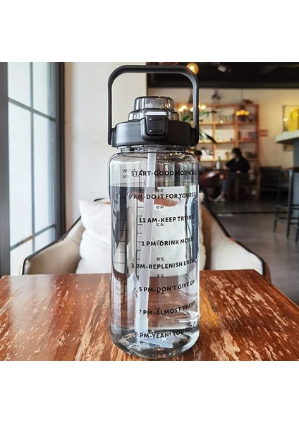 A Stil-Siyah 2.0l 2 Litre Samanlı Su Şişesi Kadın Kızlar Büyük Taşınabilir Seyahat Şişeleri Spor Fitness Fincan Yaz Soğuk Su Zaman Ölçeği ile (Yurt Dışından)