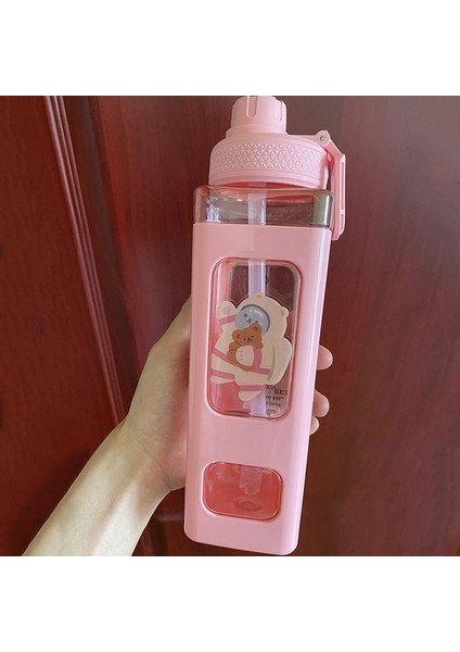 Pembe 1 700ML Ayı Pastel Su Şişesi 3D Etiketli 700ML/900ML Plastik Seyahat Çay Suyu Süt Taşınabilir Sevimli Shaker Içme Şişesi Hediye (Yurt Dışından)