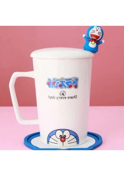 A7 380 ml Sanrio Hello Kitty Sevimli Karikatür Tiki Seramik Kupa Kahve Fincanı Kapaklı Taşımak Kaşık Kahvaltı Süt Kupalar Ev Ofis Için (Yurt Dışından)