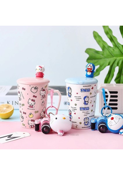 A7 380 ml Sanrio Hello Kitty Sevimli Karikatür Tiki Seramik Kupa Kahve Fincanı Kapaklı Taşımak Kaşık Kahvaltı Süt Kupalar Ev Ofis Için (Yurt Dışından)