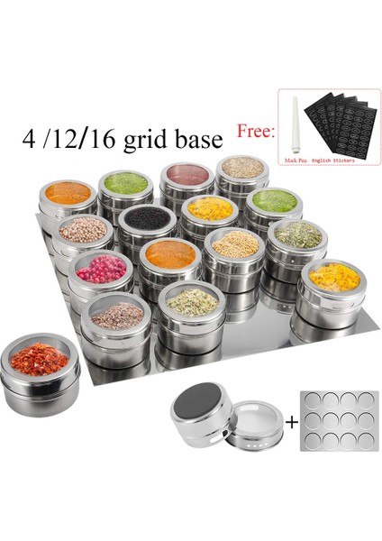 Duvara Monte Raflı Manyetik Baharat Kavanozları Set 304 Paslanmaz Çelik Baharat Tenekeleri Biber Baharat Kapları Araçları Silinebilir Etiket Seti (Yurt Dışından) modelleri