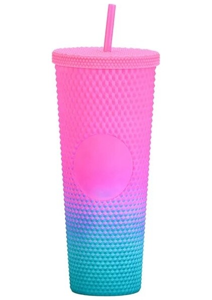 Degrade C Yeni 00 710ML 700ML 24OZ Çivili Bardak Bardak Çift Duvar Plastik Siyah Altın Yağ Kaygan Degrade Pembe Bling Çivili Pipetli Bardak (Yurt Dışından)