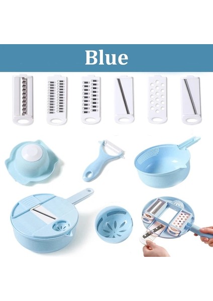 Mavi Çok Fonksiyonlu Sebze Dilimleyici Kıyıcı Meyve Aracı Rende Kesici Parçalayıcı Sarımsak Et Kıyıcı Dilimleme Yumurta Bölücü Mutfak Aracı (Yurt Dışından)